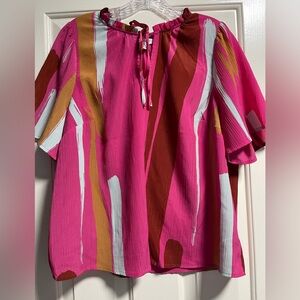 Nine West Pink and Brown Abstract Blouse
